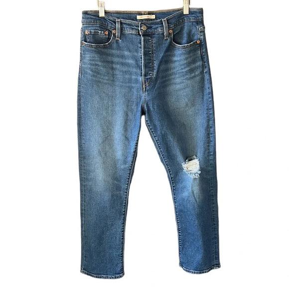 Levi’s Women’s Wedgie Straight Ankle Jeans. 32 Medium Wash Distressed - Picture 1 of 7